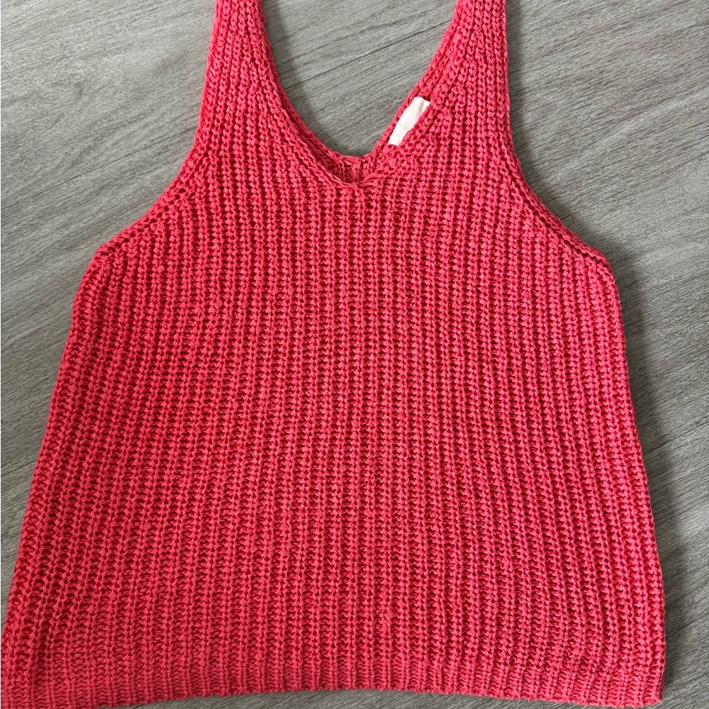 Harper Red and Pink Tank Top with V-neck and Ribbed Knit